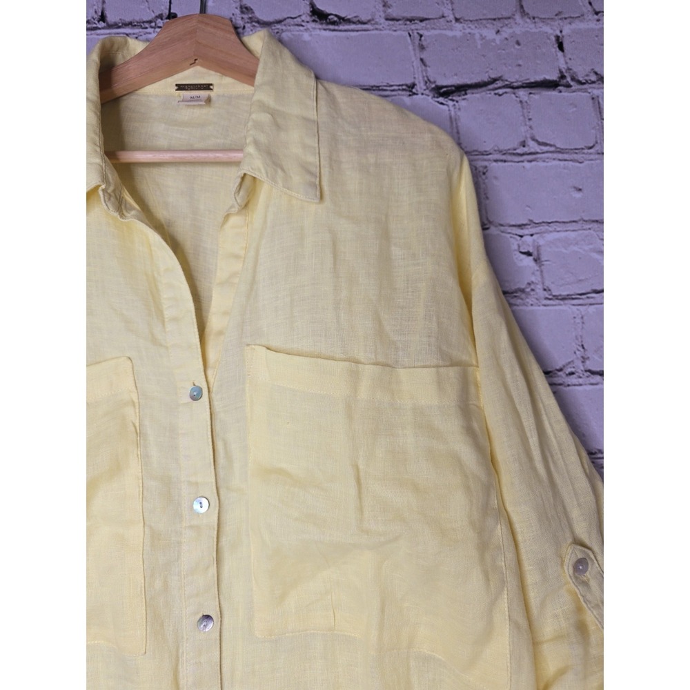 Magaschoni 100% Linen Yellow Oversized Resort Style Button Up Blouse Size Medium - Picture 4 of 11